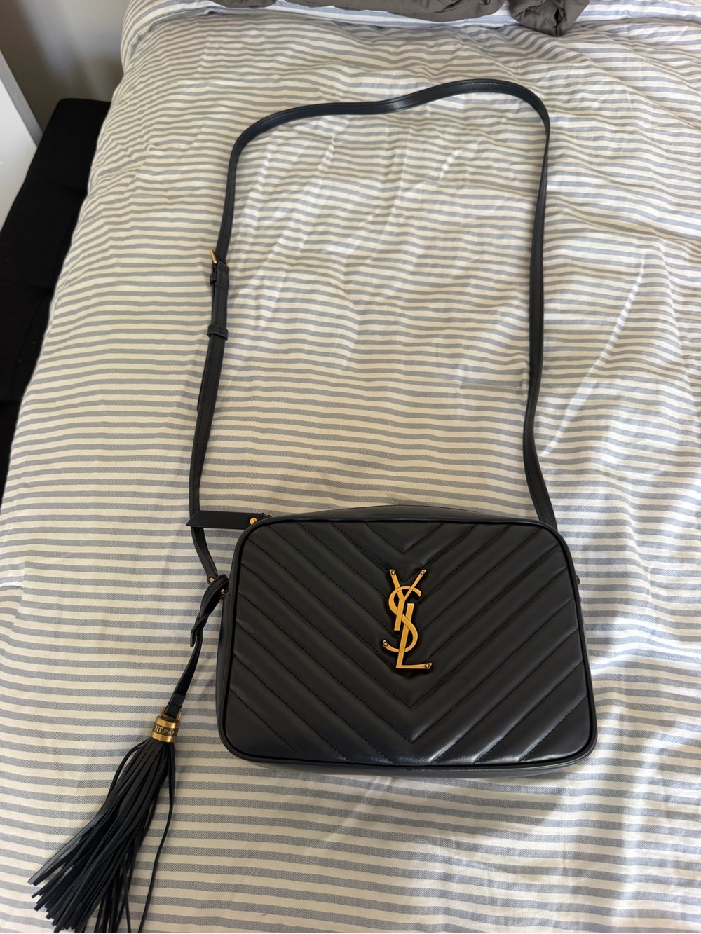 Saint Laurent Navy Blue Lou Camera Bag with Gold YSL